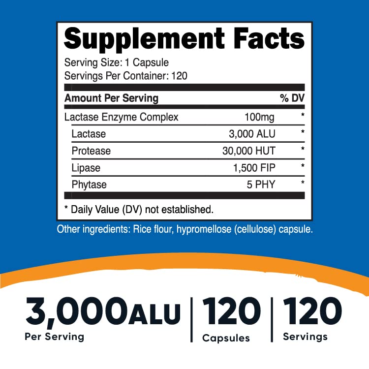 Nutricost Lactase Enzyme Complex 3,000 FCC ALU, 120 Vegetarian Capsules - Non-GMO Nutricost uk supplements