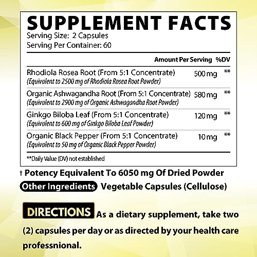 6050mg Rhodiola Rosea Supplement with Ashwagandha Root, Ginkgo Biloba & Black Pepper Satoomi uk supplements