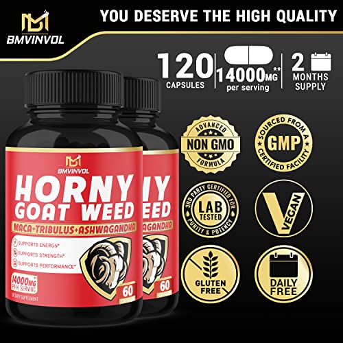 BMVINVOL (2 Packs) Horny Goat Weed Capsules, 14000mg Herbal Equivale BMVINVOL uk supplements