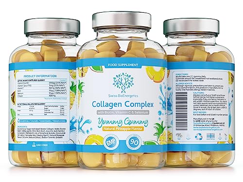 Collagen Complex - 90 Natural Pineapple Flavour Chewable Yummy Gummies swiss bioenergetics uk supplements