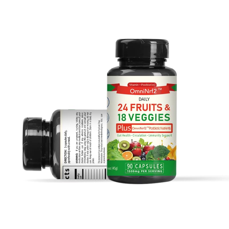 OmniNrf2 Postbiotic Supplement Capsules for Gut Health, Superfood with 24 Fruits & 18 Veggies & Fermented Herbal Plants, 90 Capsules for Antioxidant Support OmniNrf2 uk supplements