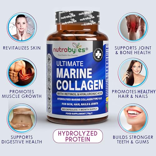 High Strength Marine Collagen with Hyaluronic Acid, Retinol and Vitamin C NUTRABYTES uk supplements