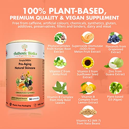 Vegan Collagen Boosting Natural Plant-based Skincare, Vitamins for Healthy Skin with Antioxidants Authentic Biotics uk supplements