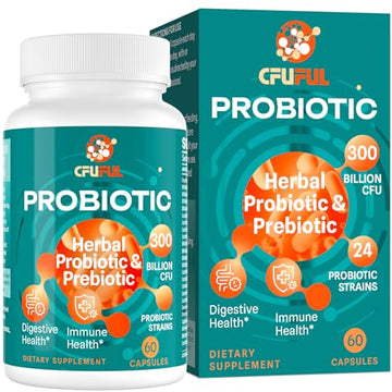 Probiotics for Women & Men - 300 Billion CFU & 24 Strains Probiotic with 15 Organic Herbs Cfuful uk supplements