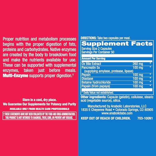 Anabolic Laboratories Multi Enzyme Nutritional Supplements - 100 Capsules of Digestive Anabolic Laboratories uk supplements
