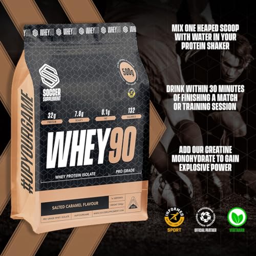 Whey90 Salted Caramel 1kg Whey Protein Isolate- by Soccer Supplement, 32 Grams SOCCER SUPPLEMENT uk supplements