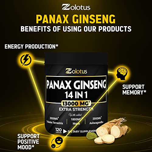 Premium Panax Ginseng 14 in 1, 13X Potency, High Strength Capsules with Horny Goat Weed Zolotus uk supplements