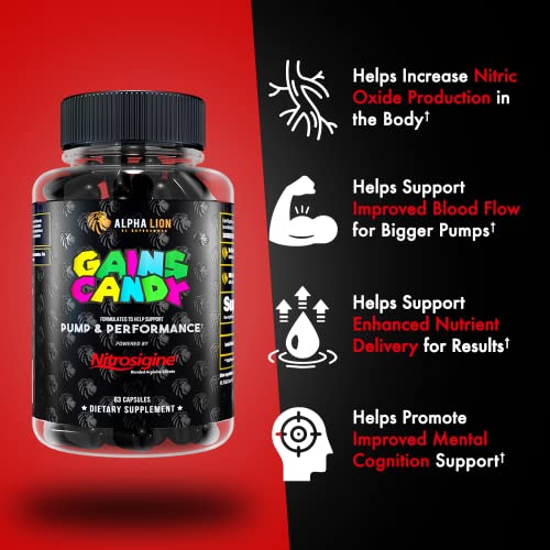 ALPHA LION Gains Candy, Supplement Pills for Muscle Pump & Blood Flow, Nitric Oxide ALPHA LION uk supplements