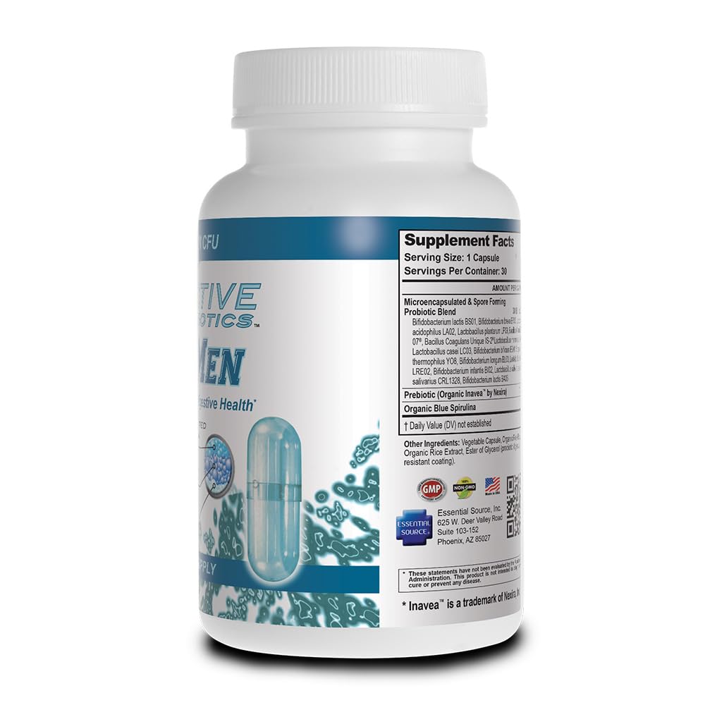 Essential Source TriActive Biotics for Men - Probiotic Capsules, 30 Billion CFU with Prebiotics & Blue Spirulina, Shelf Stable, Allergen Free, Digestive & Immune Support, 30 Count Essential Source uk supplements