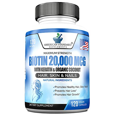 Biotin 20,000mcg with Keratin, Organic Coconut and Zinc, Hair Growth Supplements, Biotin American Standard Supplements uk supplements