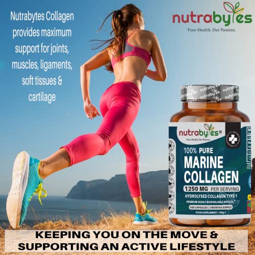 High Strength Marine Collagen Capsules - 1250mg Hydrolysed Collagen Supplement NUTRABYTES uk supplements