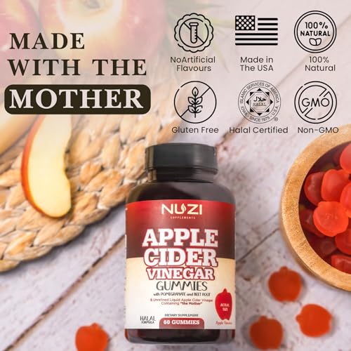 NUZI Apple Cider Vinegar Gummies with Pomegranate & Beetroot | 500 mg | Certified Halal NUZI uk supplements