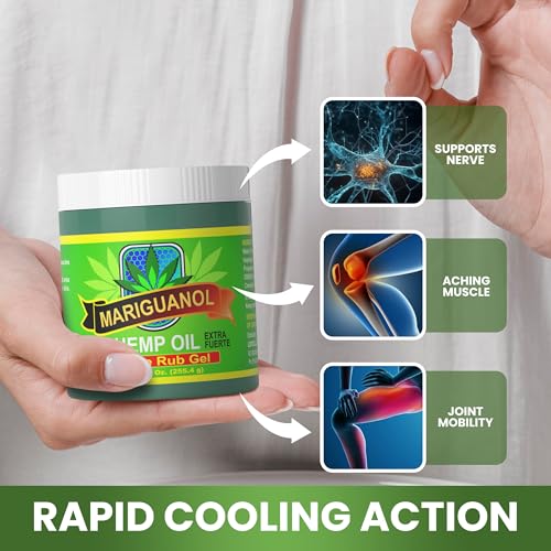 MARIGUANOL Extra Strong Muscle Rub Gel with Hemp Oil, Menthol & Camphor – Cooling, Fast-Absorbing Topical Gel for Post-Workout Active Lifestyles – Net Wt. (9 Ounce) MARIGUANOL uk supplements