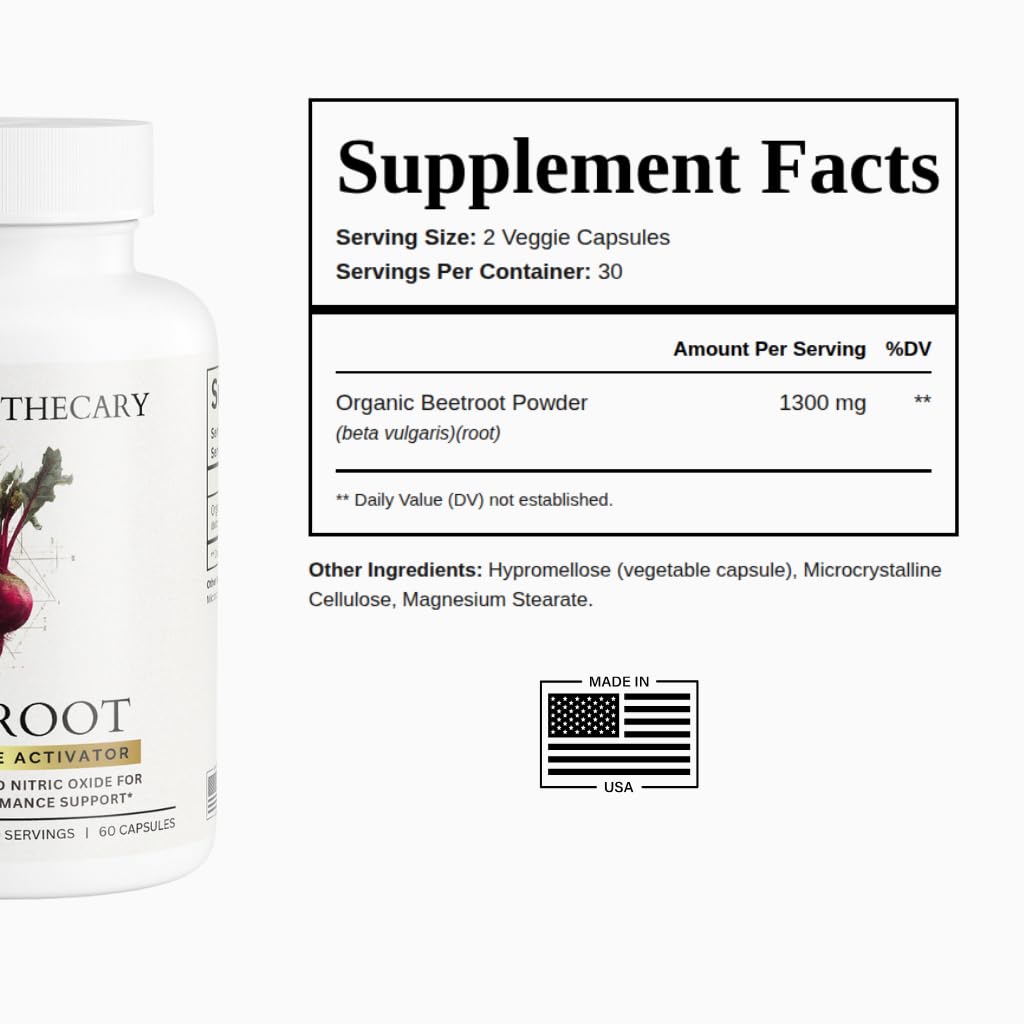 Dear Apothecary Organic Beetroot Capsules | 1300mg Beet Root Powder | Nitric Oxide Precursor | 60 Vegetarian Capsules | Non-GMO, Gluten Free, Vegan Dear Apothecary uk supplements