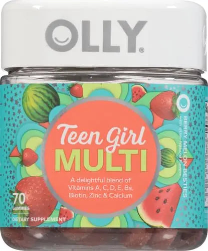 OLLY Teen Girl Multi Gummy, Healthy Skin and Immune Support, 15 Essential Vitamins, Biotin, Zinc, Calcium, Chewable Multivitamin OLLY uk supplements