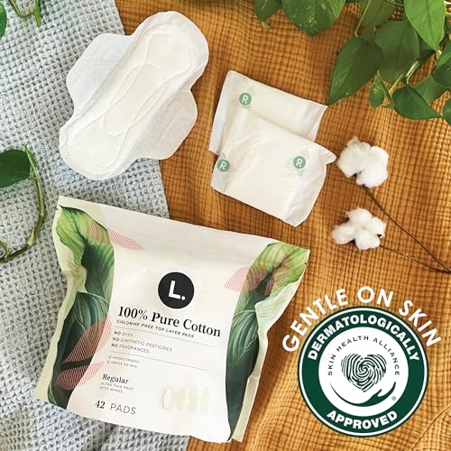 L. Pure Cotton Topsheet Pads for Women, Regular Absorbency, Ultra Thin Pads with Wings L. uk supplements