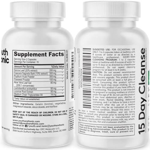 Youth & Tonic 15 Day Colon Cleanser & Detox for Waste Loss to Feel Lighter Youth & Tonic uk supplements