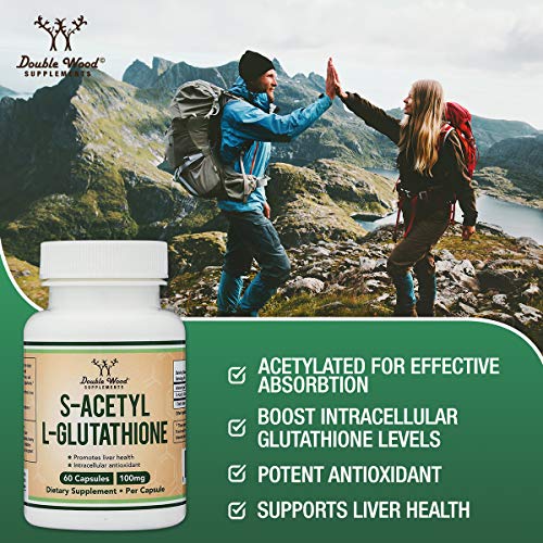 S-Acetyl L-Glutathione Capsules - 100mg, Manufactured and Tested in The USA, 60 Count Double Wood Supplements uk supplements