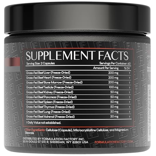Formulation Factory Beef Liver Capsules - 10-in-1 Primal Powder Beef Organ Supplement for Men & Women with Bone Marrow & Beef Testicle - Grass Fed Ancestral Health - 120 Capsules, 2 Month Supply Formulation Factory uk supplements
