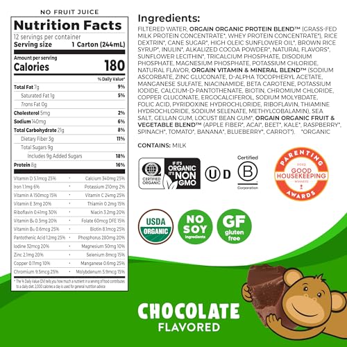 Orgain Organic Kids Nutritional Protein Shake, Chocolate - Kids Snacks with 8g Dairy Orgain uk supplements
