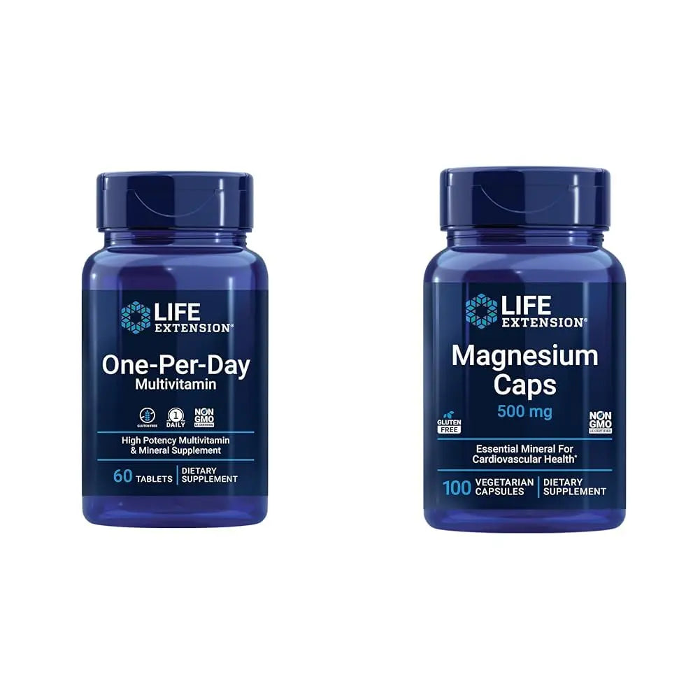 Life Extension One-Per-Day Multivitamin – Packed with Over 25 Vitamins, Minerals & Plant Extracts & Magnesium Caps, 500 mg, Magnesium Oxide, Citrate, Succinate, Heart Health Life Extension uk supplements