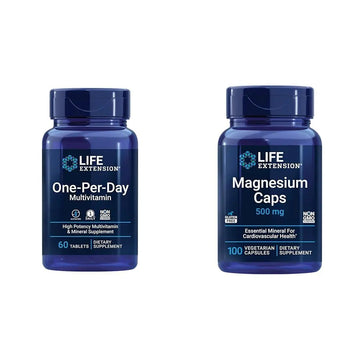 Life Extension One-Per-Day Multivitamin – Packed with Over 25 Vitamins, Minerals & Plant Extracts & Magnesium Caps, 500 mg, Magnesium Oxide, Citrate, Succinate, Heart Health Life Extension uk supplements