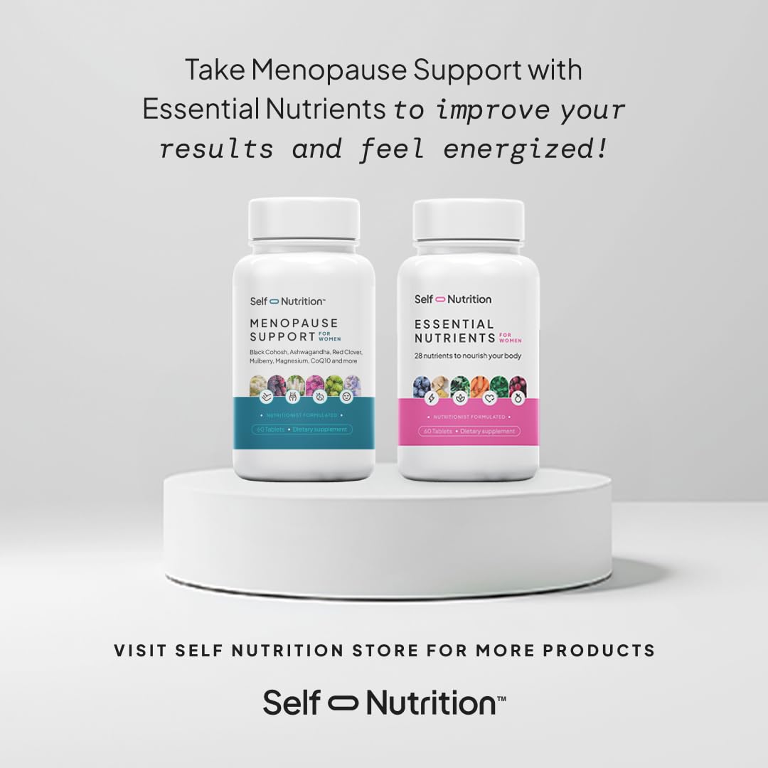 SELF NUTRITION Menopause Support for Women -All-Natural, Hormone-Free Perimenopause & Menopause Support. Unique Blend for Hot Flashes, Mood, Energy, Sleep & More. Vegan, Gluten-Free, 60 Capsules. SELF NUTRITION uk supplements