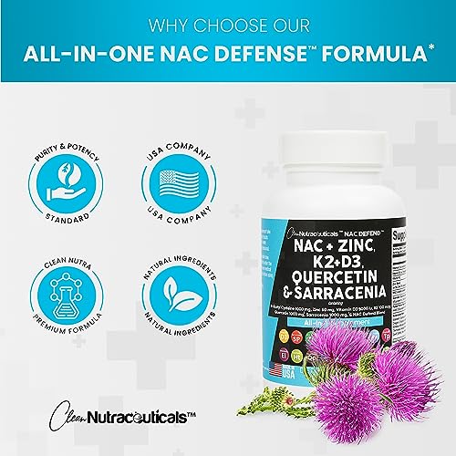 NAC Supplement N-Acetyl Cysteine 1000mg Vitamin D3 K2 Zinc Quercetin Clean Nutraceuticals uk supplements