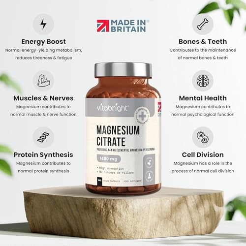 Magnesium Citrate - 1480mg High Strength - 240 Capsules (4 Month Supply) - Vegan VitaBright uk supplements