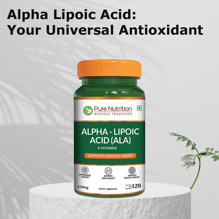 Pure Nutrition Alpha Lipoic Acid 600mg + Vitamin E | 120 Caps | Powerful Antioxidant to Support Nerve & Heart Health*. | Non-GMO PURE NUTRITION NATURAL TREASURES uk supplements