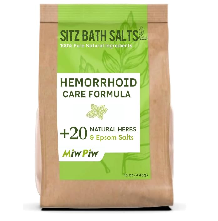 Miw Piw Sitz Bath Salts for Hemorrhoids 15.6 Oz- Soothing Relieving Bleeding Shrinking Internal External Treatment +20 Natural Herbs, Epsom Salt - Suppositories Remedy Postpartum Fissure Miw Piw uk supplements
