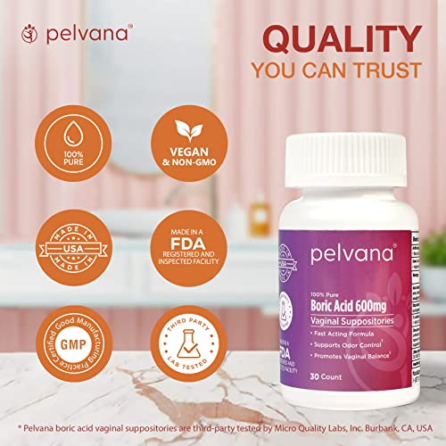 Pelvana Boric Acid Suppositories for Women 30 - for Vaginal pH Balance, Odor Control, Itching, & Discharge Pelvana uk supplements