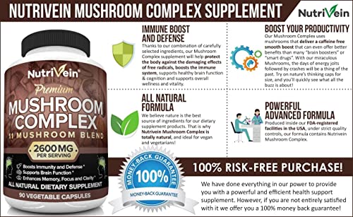 Nutrivein Mushroom Supplement - 2600mg - 90 Capsules - 11 Organic Mushrooms Nutrivein uk supplements