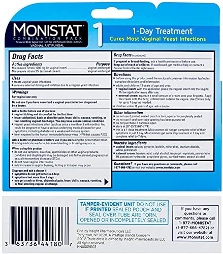 Monistat 1-Day | Day or Night Combination | Yeast Infection Treatment, Prefilled, 1 Pack Monistat uk supplements