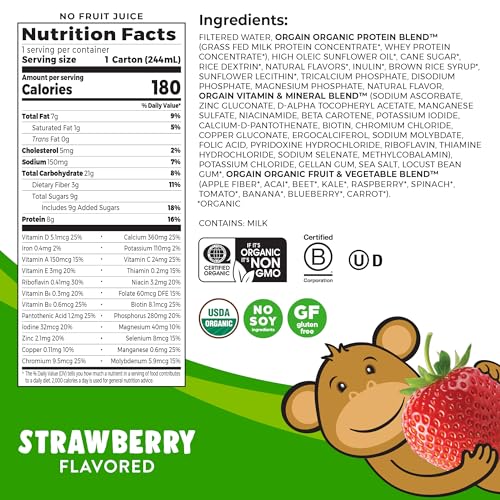 Orgain Organic Kids Nutritional Protein Shake, Strawberry - Kids Snacks with 8g Dairy Orgain uk supplements