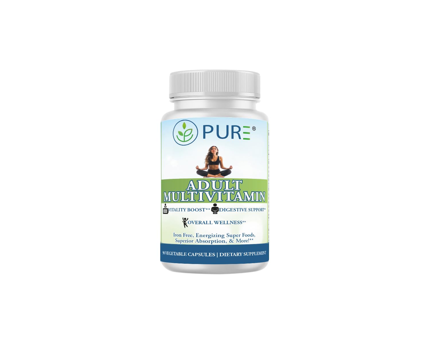 PURE Adult Multivitamin with Vitamins A, C, D3, B12, Minerals, Digestive Enzymes, 90 Capsules, 30 Servings PURE uk supplements