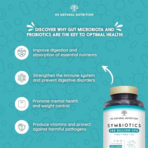 Probiotics 150 Billion CFU - 20 Strains with Prebiotics & Zinc. Highest Concentration N2 Natural Nutrition uk supplements