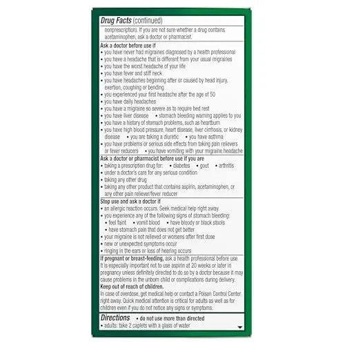 Excedrin Migraine Relief Caplets for Migraine Symptoms, Acetaminophen 250mg, Aspirin 250mg, Caffeine 65mg, Pain Reliever, 100 Count GlaxoSmithKline uk supplements