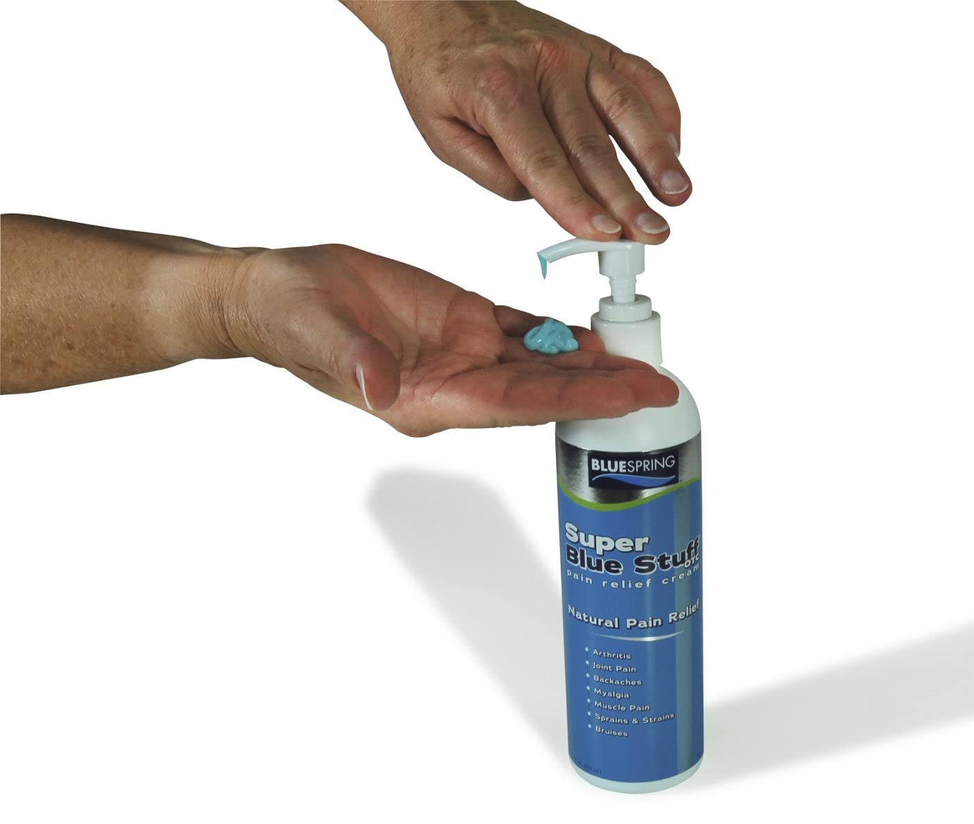 Super Blue Stuff OTC 12-oz. Pump Bottle - Natural, Made in USA, Paraben-free, Works in As Little As 5 Minutes for Joint/Muscle Pain, Backaches, Sprains/Strains, Bruises & Arthritis by Blue Spring Blue Spring uk supplements