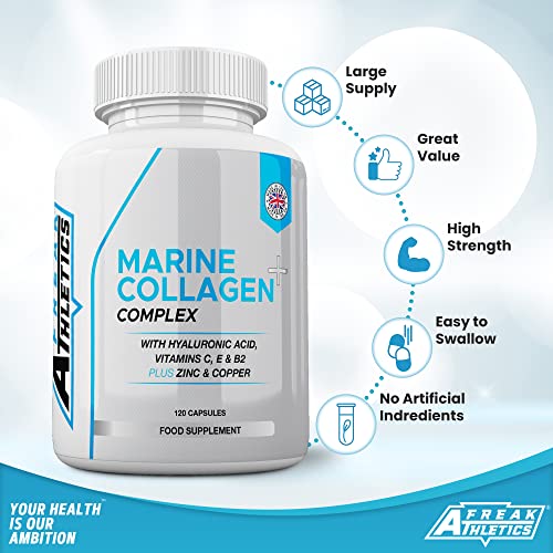Marine Collagen 1000mg - Type 1 Hydrolysed Collagen - Enhanced with Hyaluronic Acid, Vitamin C Freak Athletics uk supplements