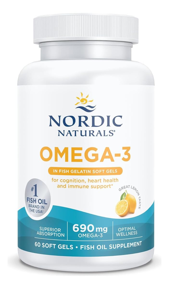 Nordic Naturals Omega-3 in Fish Gelatin, Lemon Flavor - 60 Fish Gels - 690 mg Omega-3 - Fish Oil - EPA & DHA - Immune Support, Brain & Heart Health, Optimal Wellness - Non-GMO - 30 Servings Nordic Naturals uk supplements