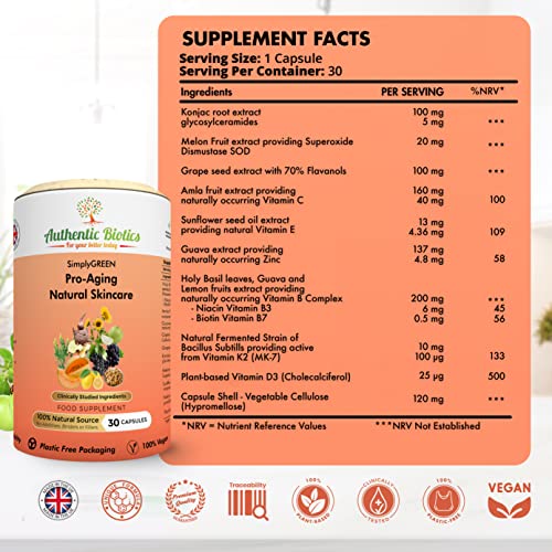 Vegan Collagen Boosting Natural Plant-based Skincare, Vitamins for Healthy Skin with Antioxidants Authentic Biotics uk supplements