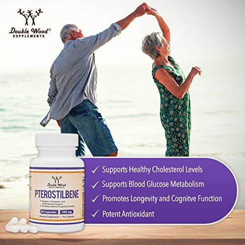 Pterostilbene Supplement 100mg Capsules (Third Party Tested) Manufactured in The USA Double Wood Supplements uk supplements