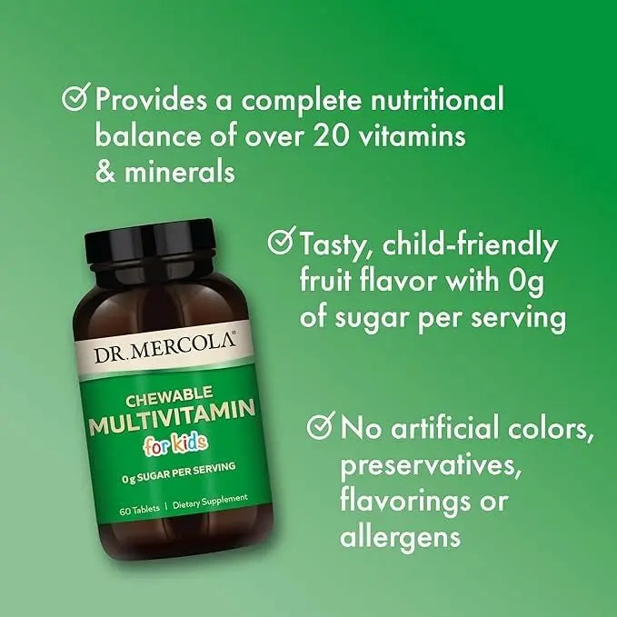 Dr. Mercola Chewable Multivitamin for Kids - 28 Vitamins & Minerals - 0g Sugar - Non-GMO, Gluten-Free & Soy-Free Dr. Mercola uk supplements