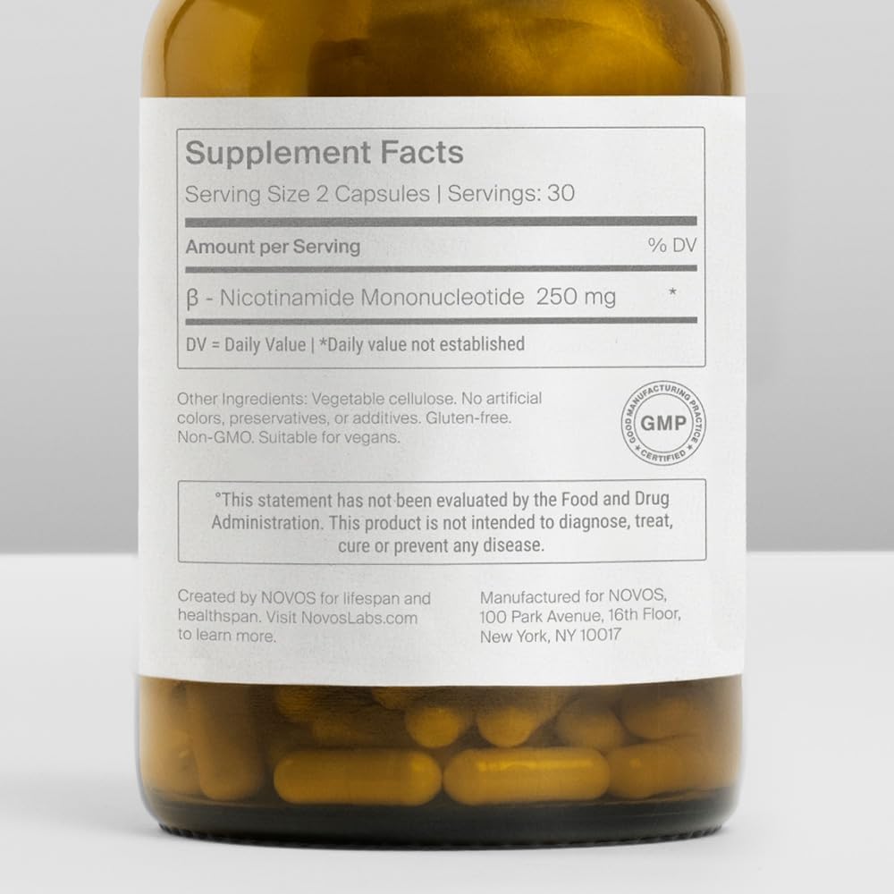 Novos Boost NMN - Contains 250 mg of High-Purity NMN, 60 Capsules, Supports Cellular Repair and DNA Protection, Boosts NAD+ Novos uk supplements