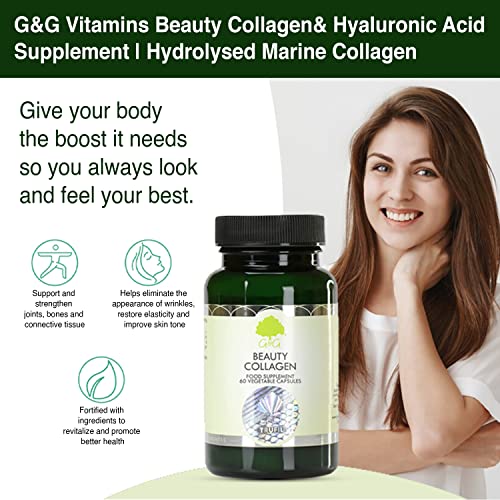 Beauty Collagen | Collagen & Hyaluronic Acid Supplement | 60 Capsules | Hydrolysed Marine Collagen G&G Vitamins uk supplements