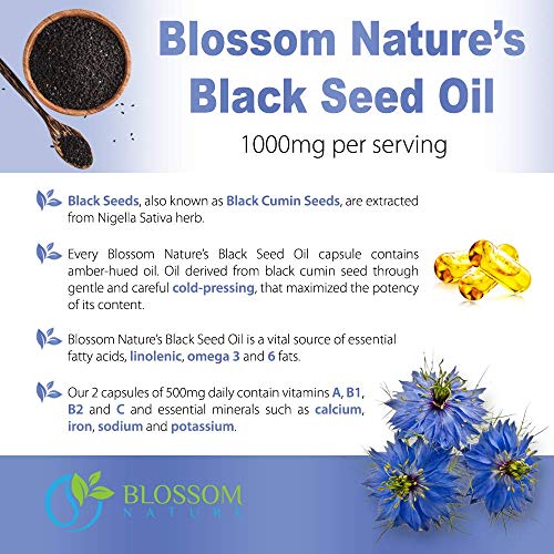 Black Seed Oil Capsules 1000mg - Premium Black Cumin Seed Oil Capsules - Black Seed Blossom Nature uk supplements