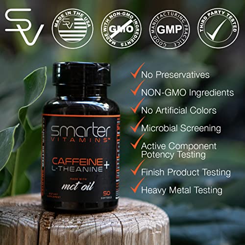 200mg Caffeine Pills - MCT Oil from 100% Coconuts + 100mg L-Theanine, Advanced Energy SmarterVitamins uk supplements