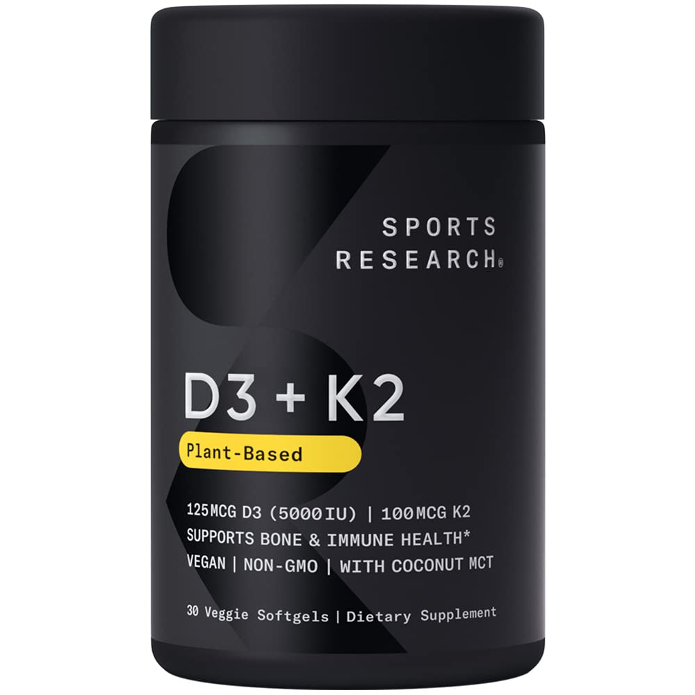 Sports Research Vegan Vitamin D3 + K2 Supplement with Organic Coconut Oil - 5000iu Sports Research uk supplements