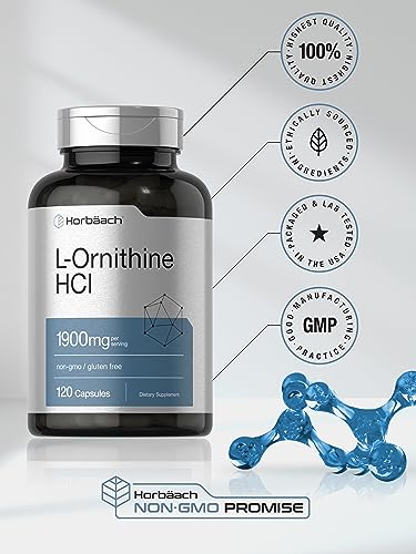 L Ornithine HCl | 1900mg | 120 Capsules | Non-GMO & Gluten Free Supplement Horbäach uk supplements